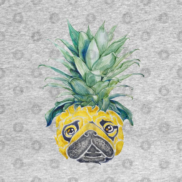 Pineapple Pug Watercolor by huebucket